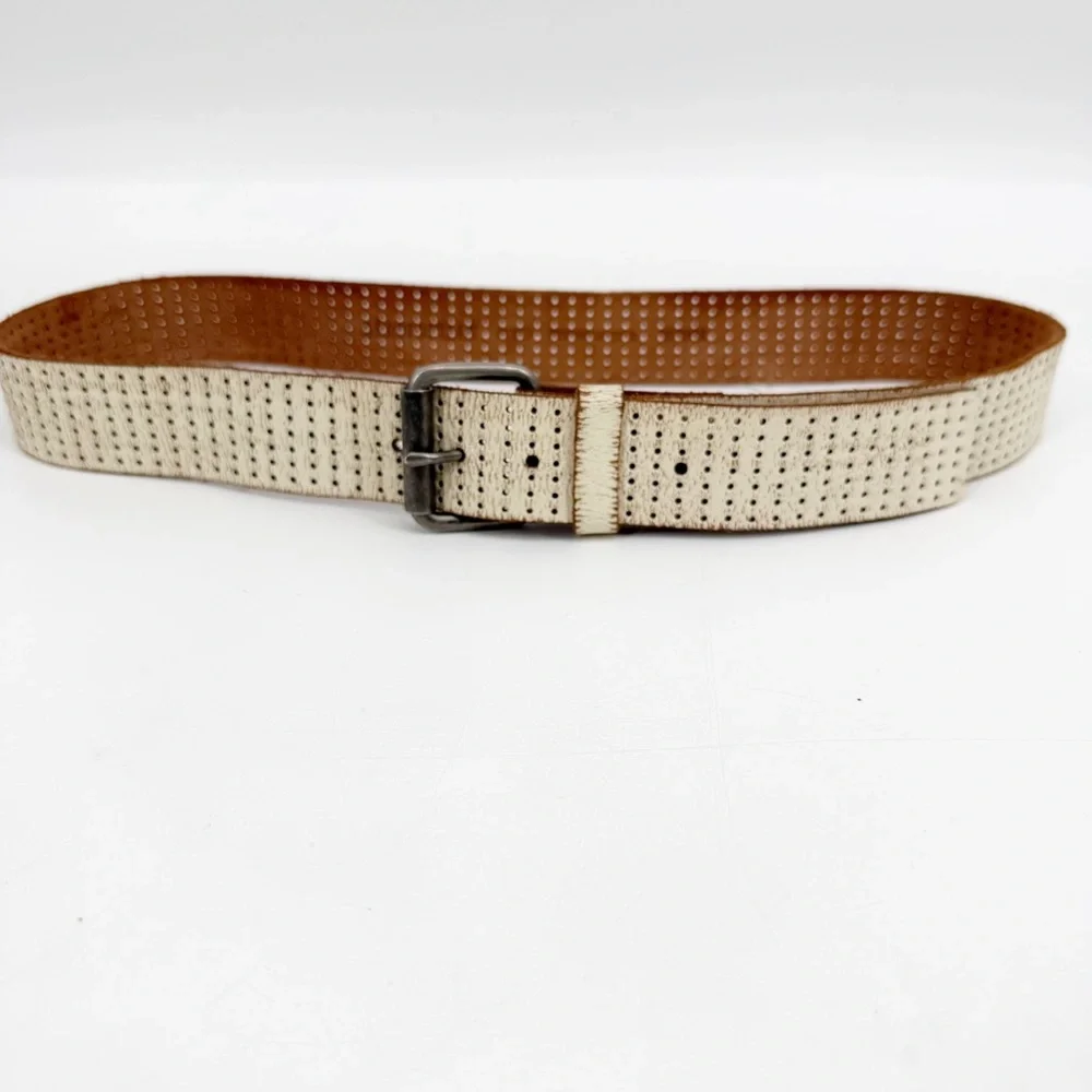 AEROPOSTALE Perforated White & Tan Leather Belt, Size Medium